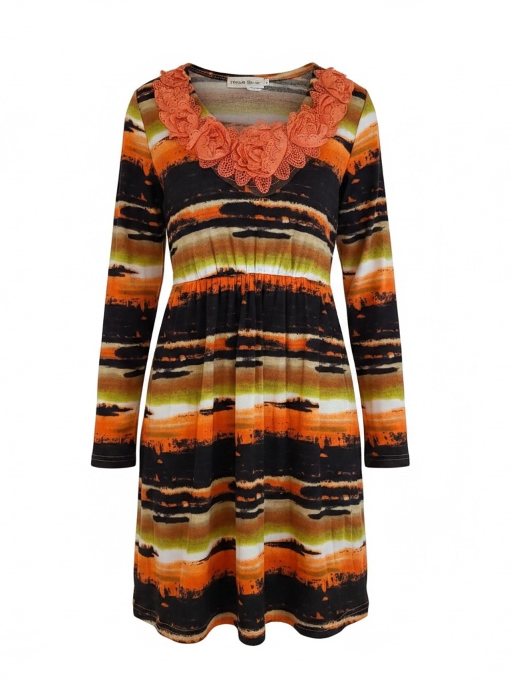 Moon River Striped Midi Dress in Orange, Black, Olive